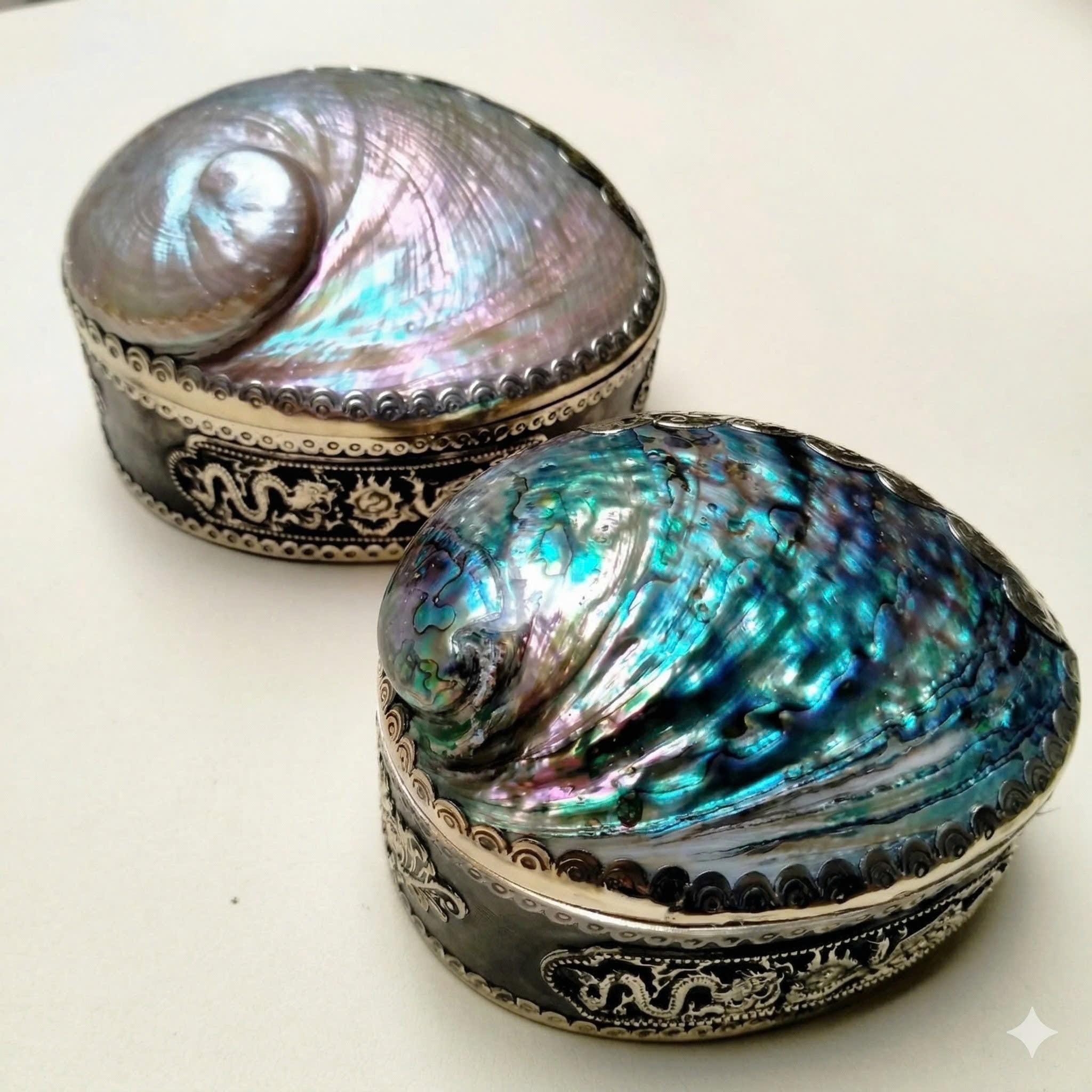 Abalone Shell Jewelry Box with Brass Dragon – Mother of Pearl Trinket Keepsake Box