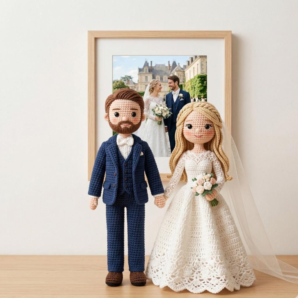 Custom Photo Wedding Crochet Dolls, Personalized Bride Groom Amigurumi Keepsake