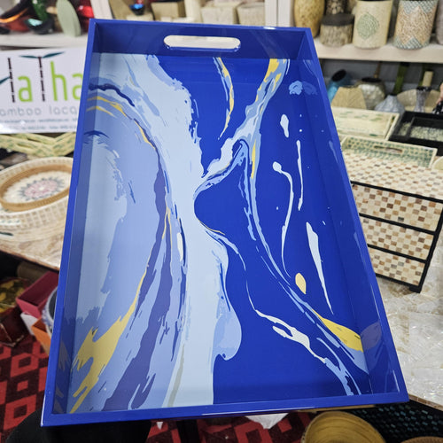 Blue Marble Mother of Pearl Serving Tray with Handles – Coastal Lacquer Home Decor