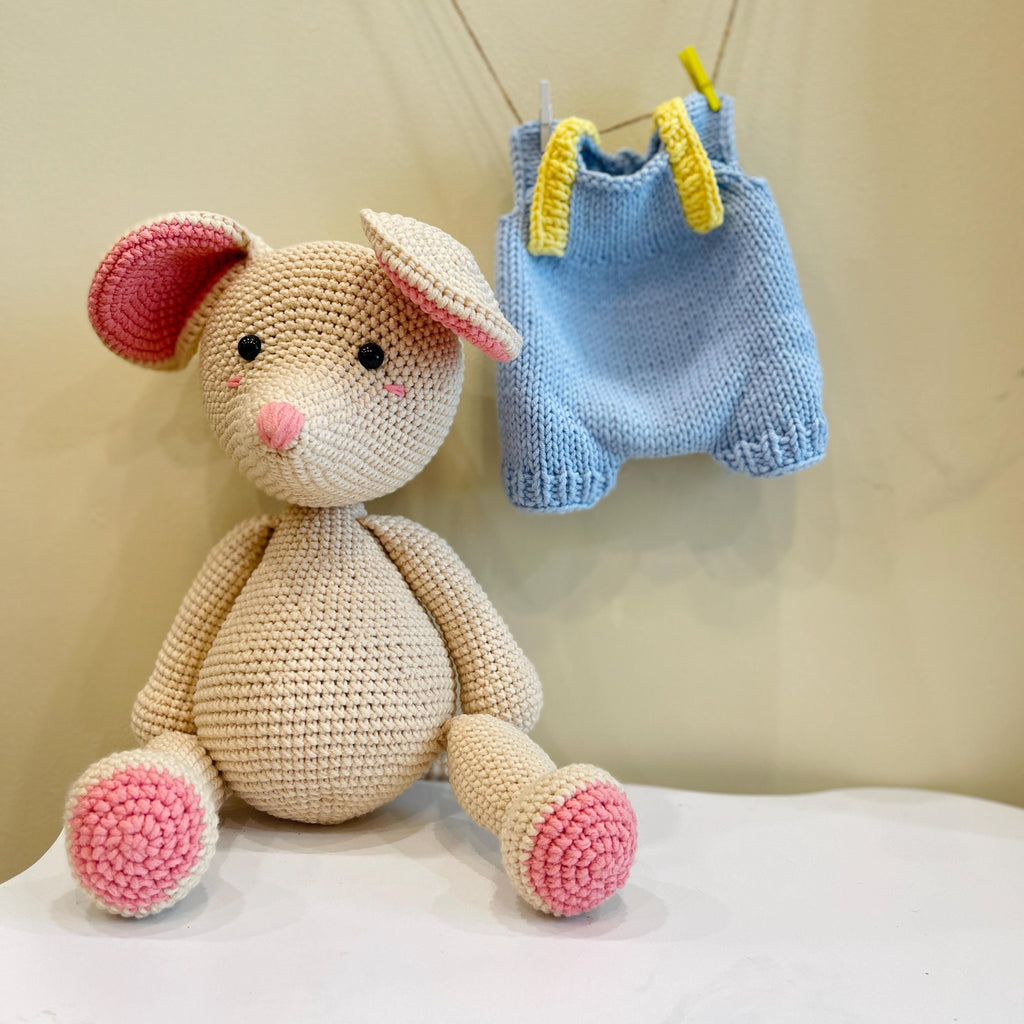 Personalized Crochet Mouse Doll, Organic Cotton Amigurumi Toy, Baby Shower Plushie