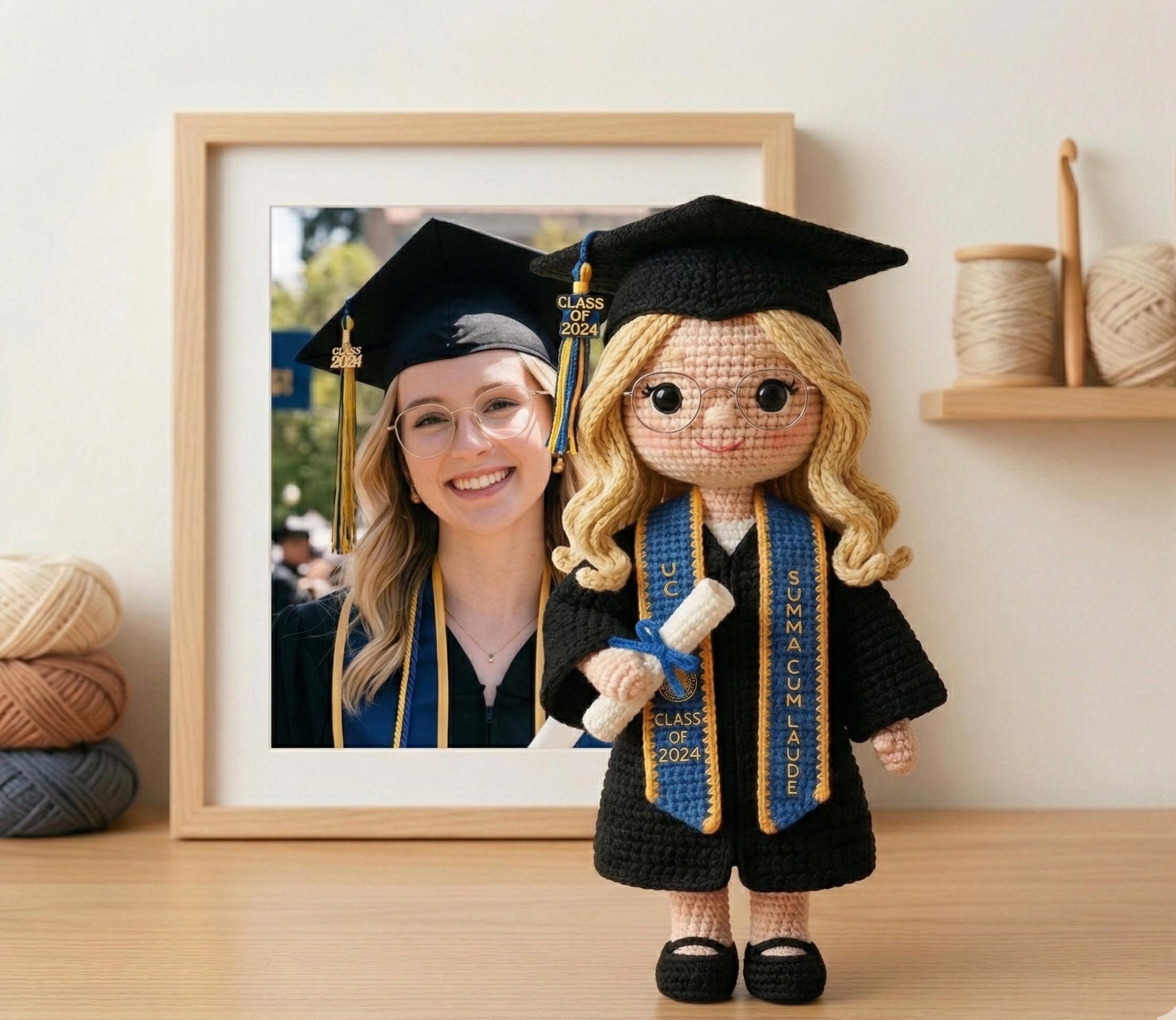 Custom Crochet Graduation Doll, Personalized Amigurumi Keepsake, Photo Replica Mini Me