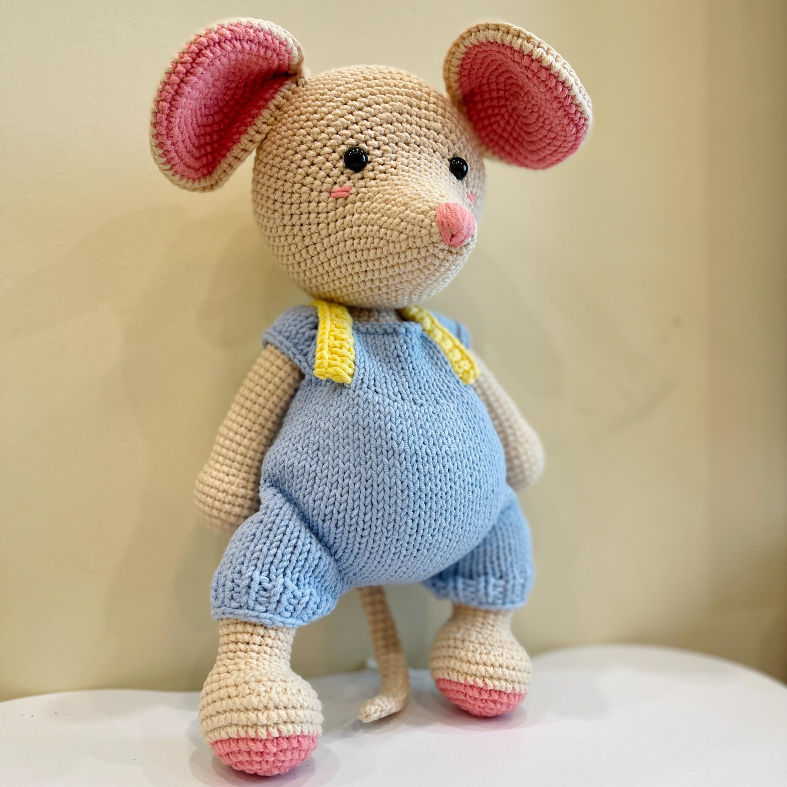 Personalized Crochet Mouse Doll, Organic Cotton Amigurumi Toy, Baby Shower Plushie