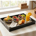 Handmade Mother of Pearl Mosaic Serving Tray with Handles, Decorative Coffee Table Ottoman Decor