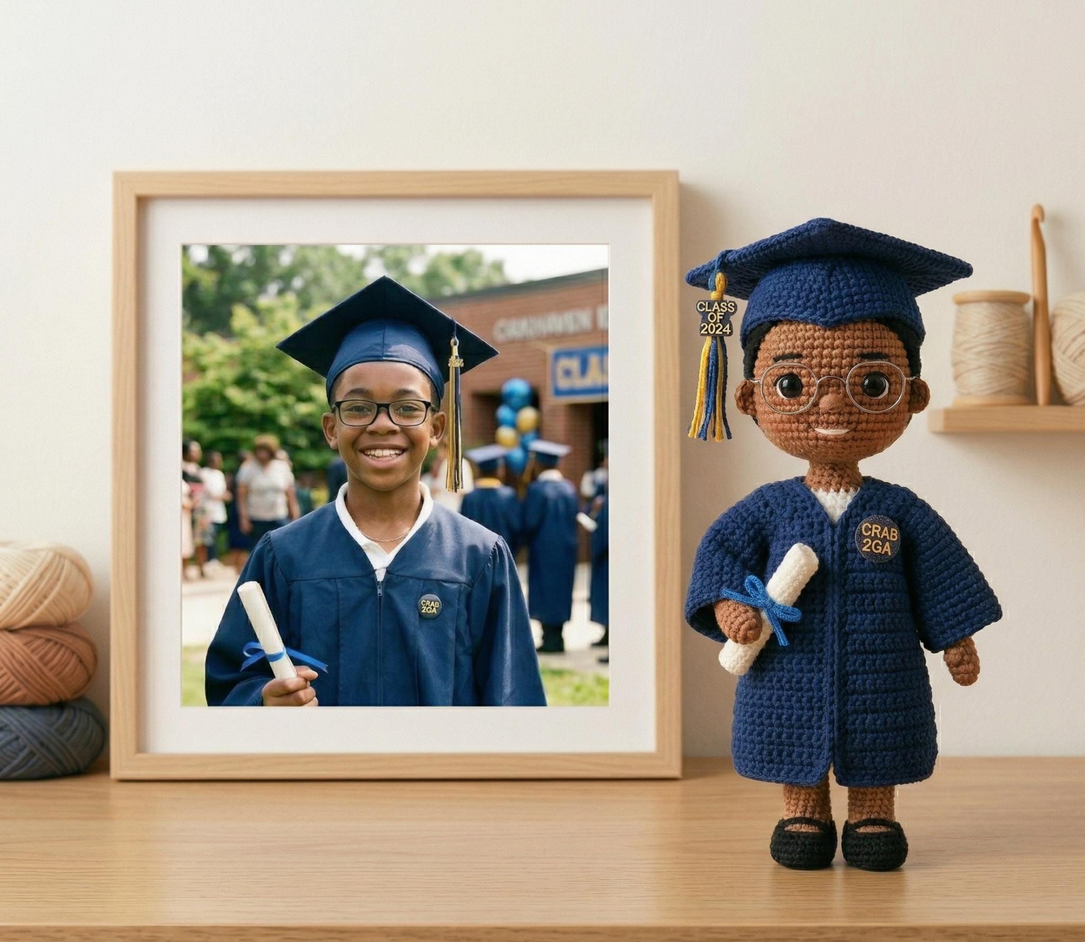 Custom Crochet Graduation Doll, Personalized Amigurumi Keepsake, Photo Replica Mini Me