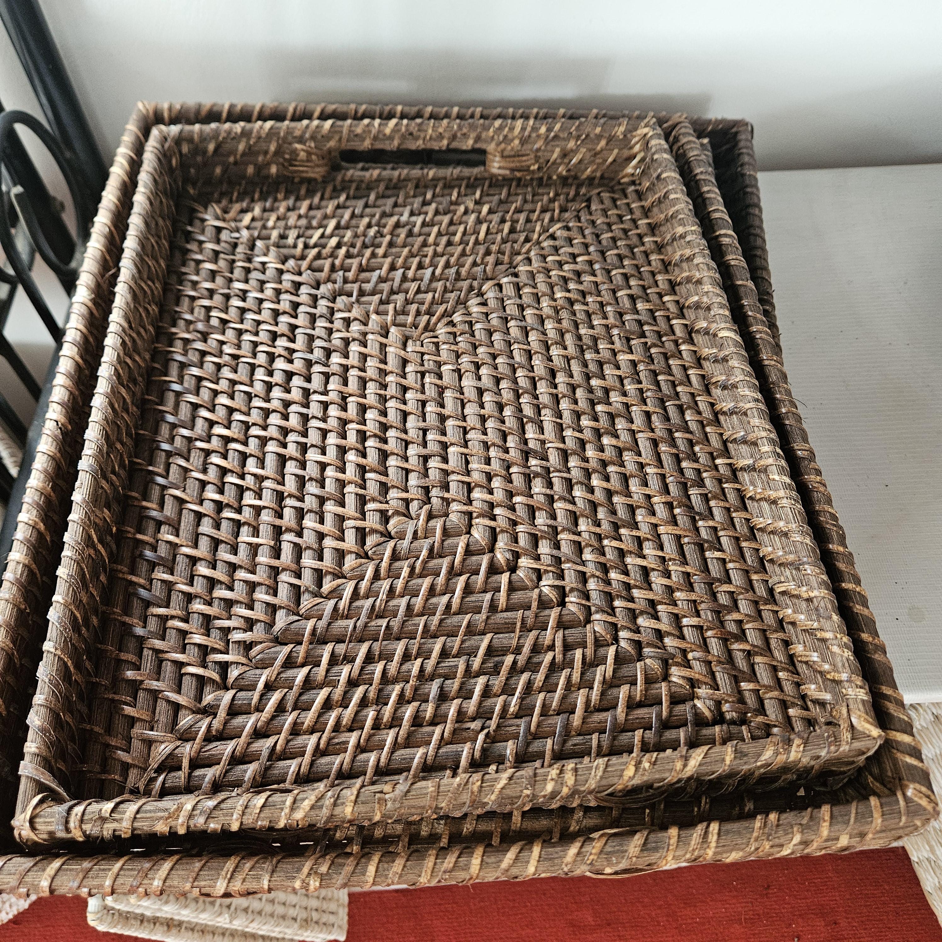 Handwoven Rattan Tray – Rectangular Serving Tray with Handles