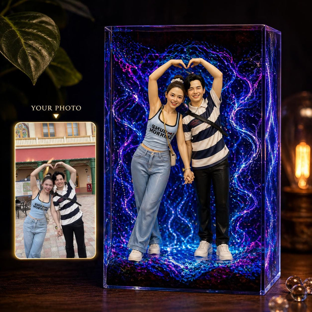 Custom 3D Figure Resin Light Box, Personalized Mini Lamp Keepsake