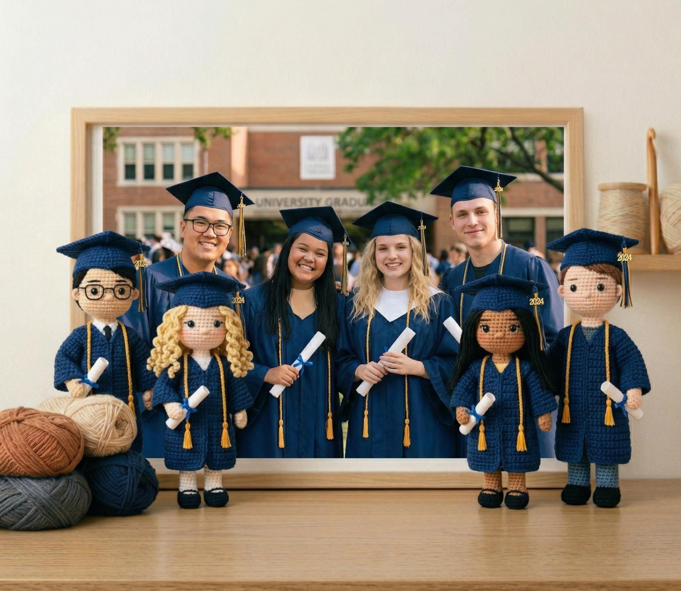Custom Crochet Graduation Doll, Personalized Amigurumi Keepsake, Photo Replica Mini Me