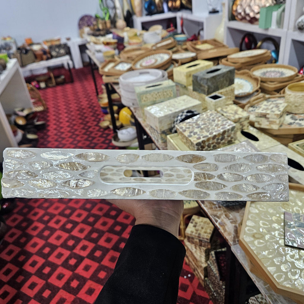 Handcrafted Mother of Pearl Rectangular Serving Tray – Iridescent Mosaic Coffee Table Decor