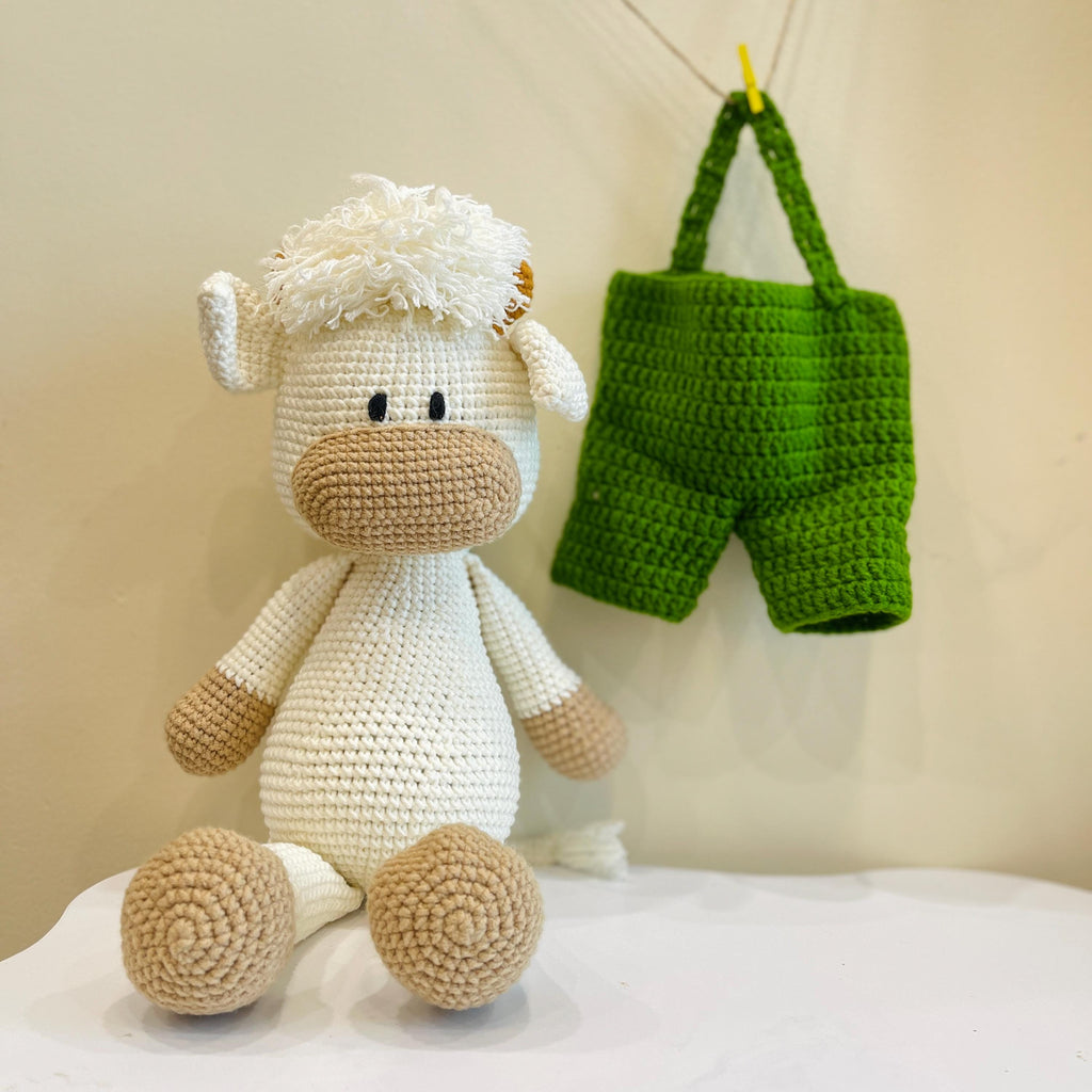 Personalized Crochet Cow Plush, Custom Amigurumi Toy, Handmade Stuffed Animal, Boho Nursery Decor
