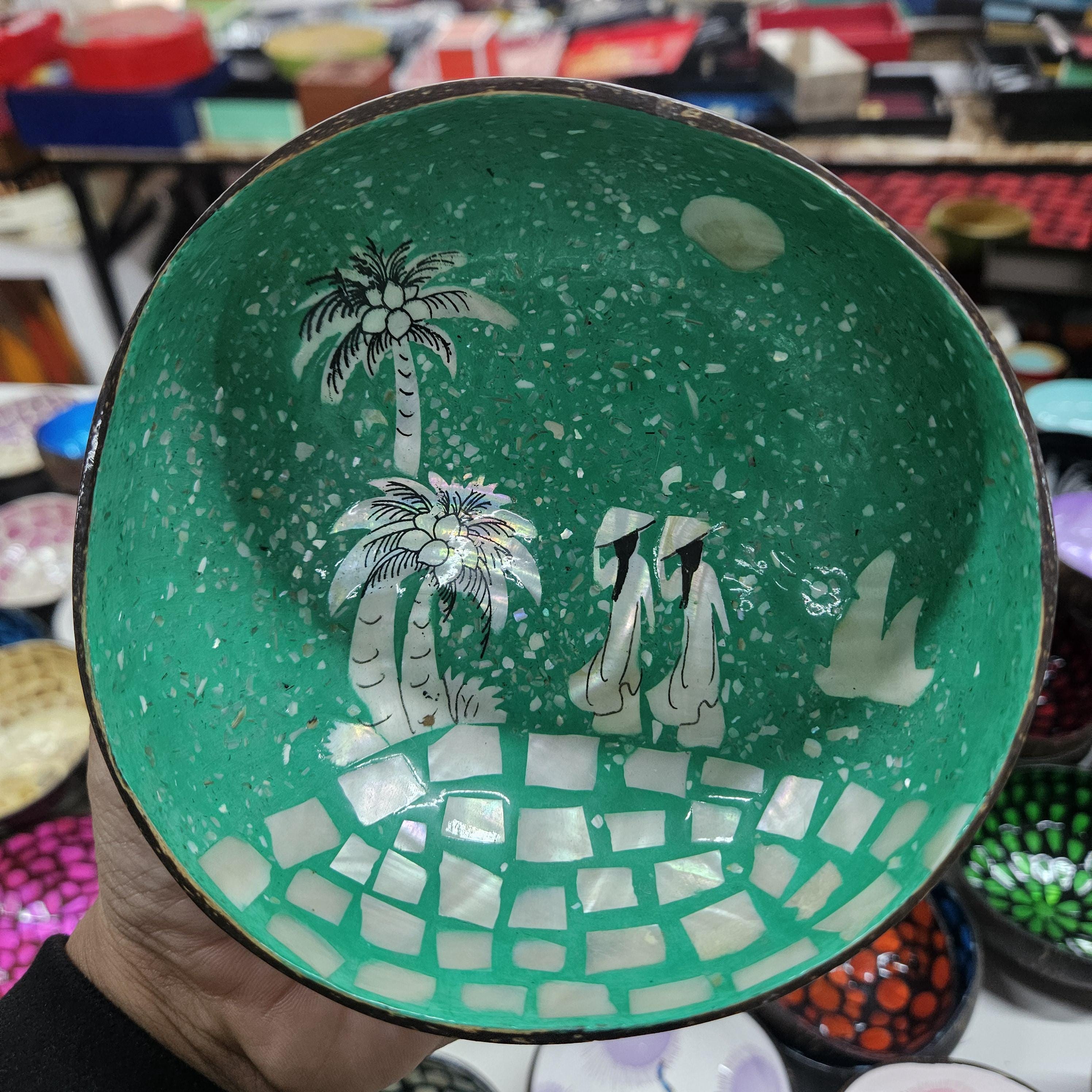 Custom Coconut Bowl – Handmade Mother of Pearl Inlay, Snack Bowl