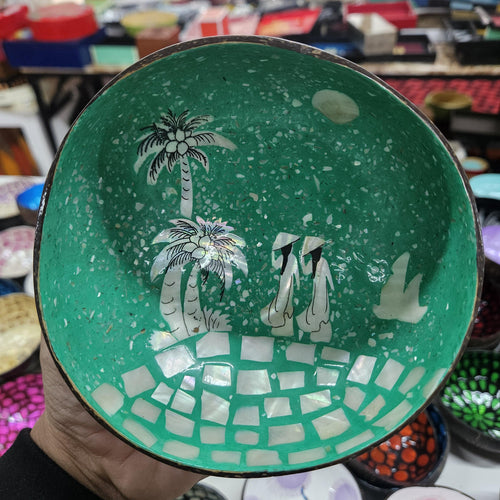 Custom Coconut Bowl – Handmade Mother of Pearl Inlay, Snack Bowl