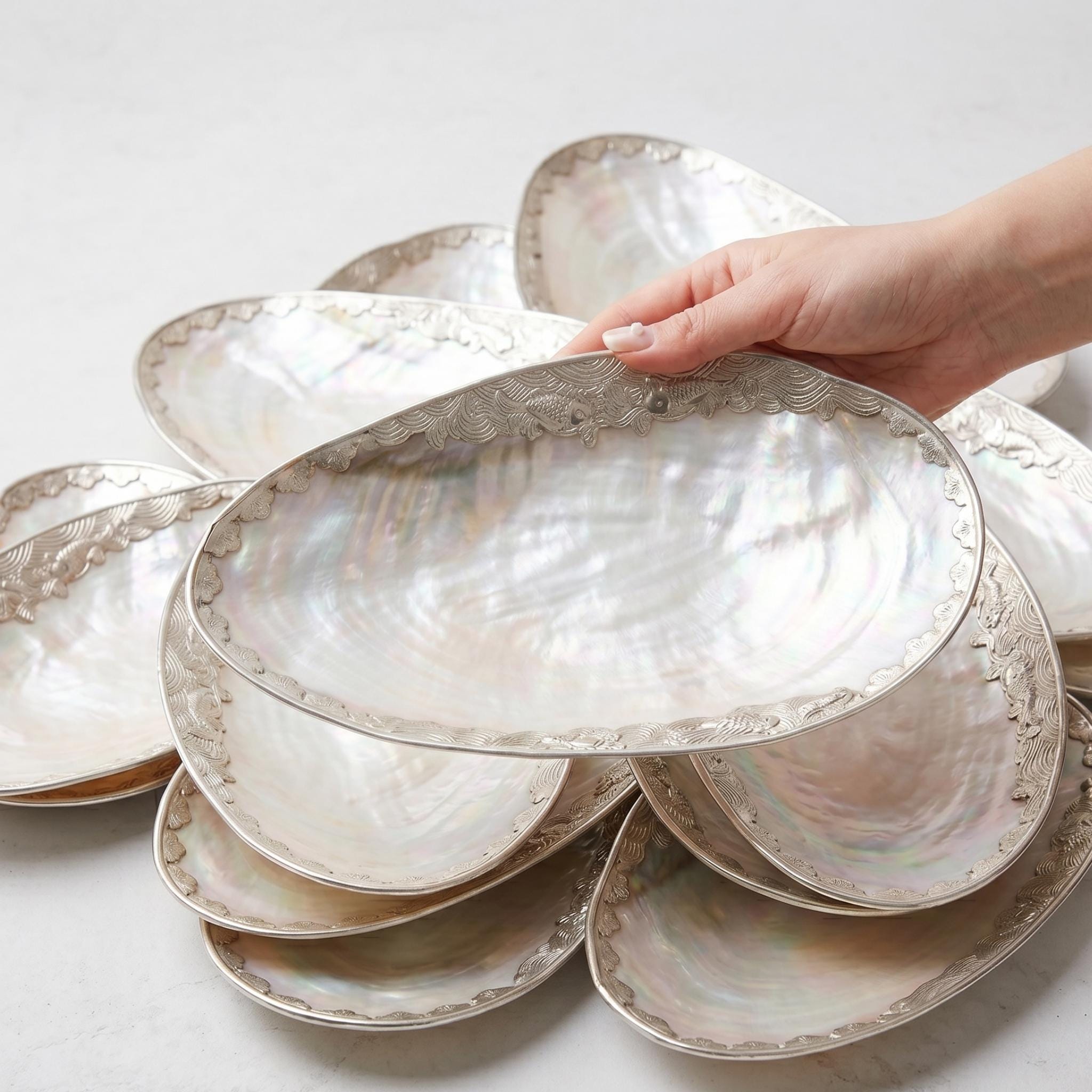 Handmade Mother of Pearl Plate, Shell Carved Decorative Dish, Luxury Jewelry Tray, Natural Iridescent Shell Bowl, Coastal Home Decor Gift