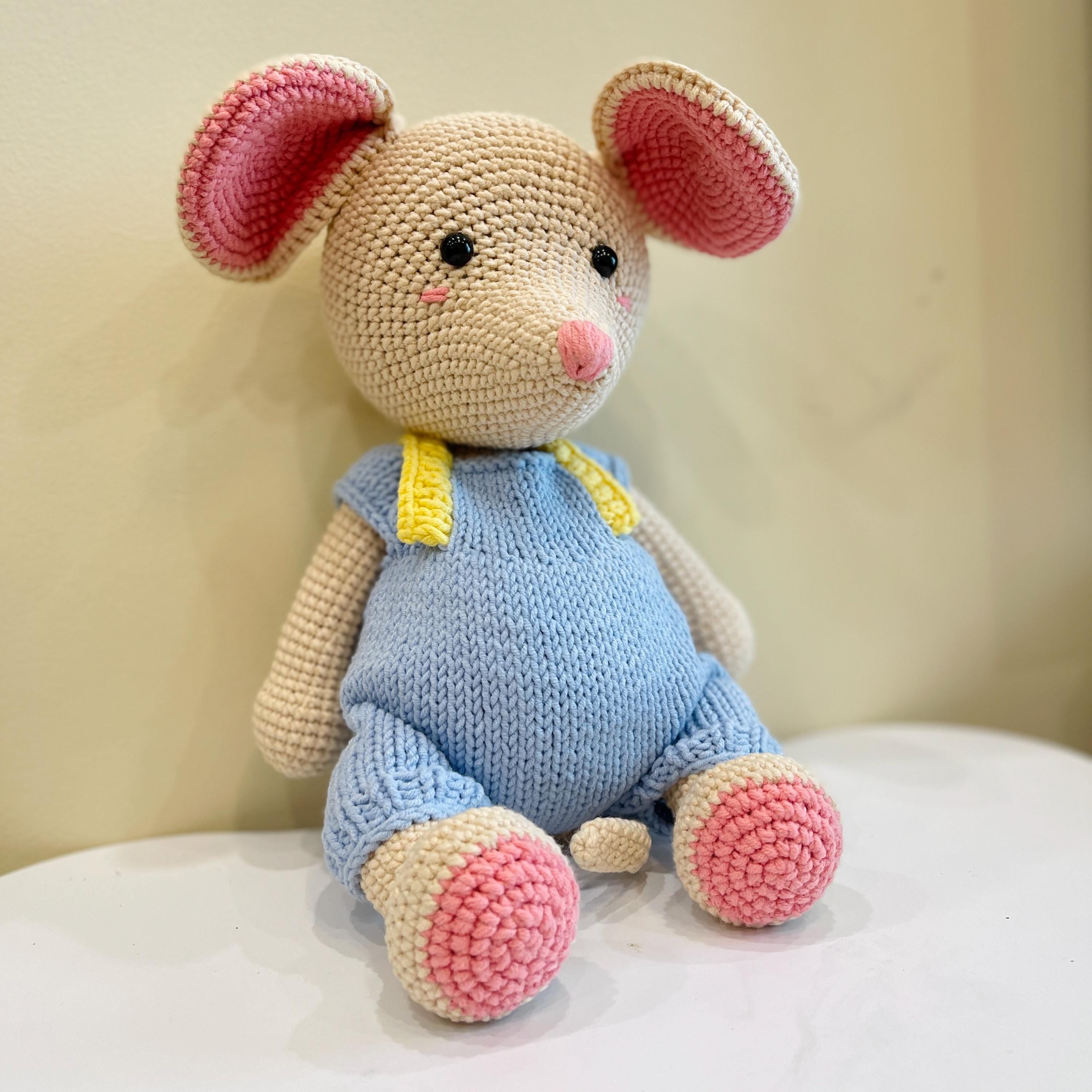 Personalized Crochet Mouse Doll, Organic Cotton Amigurumi Toy, Baby Shower Plushie