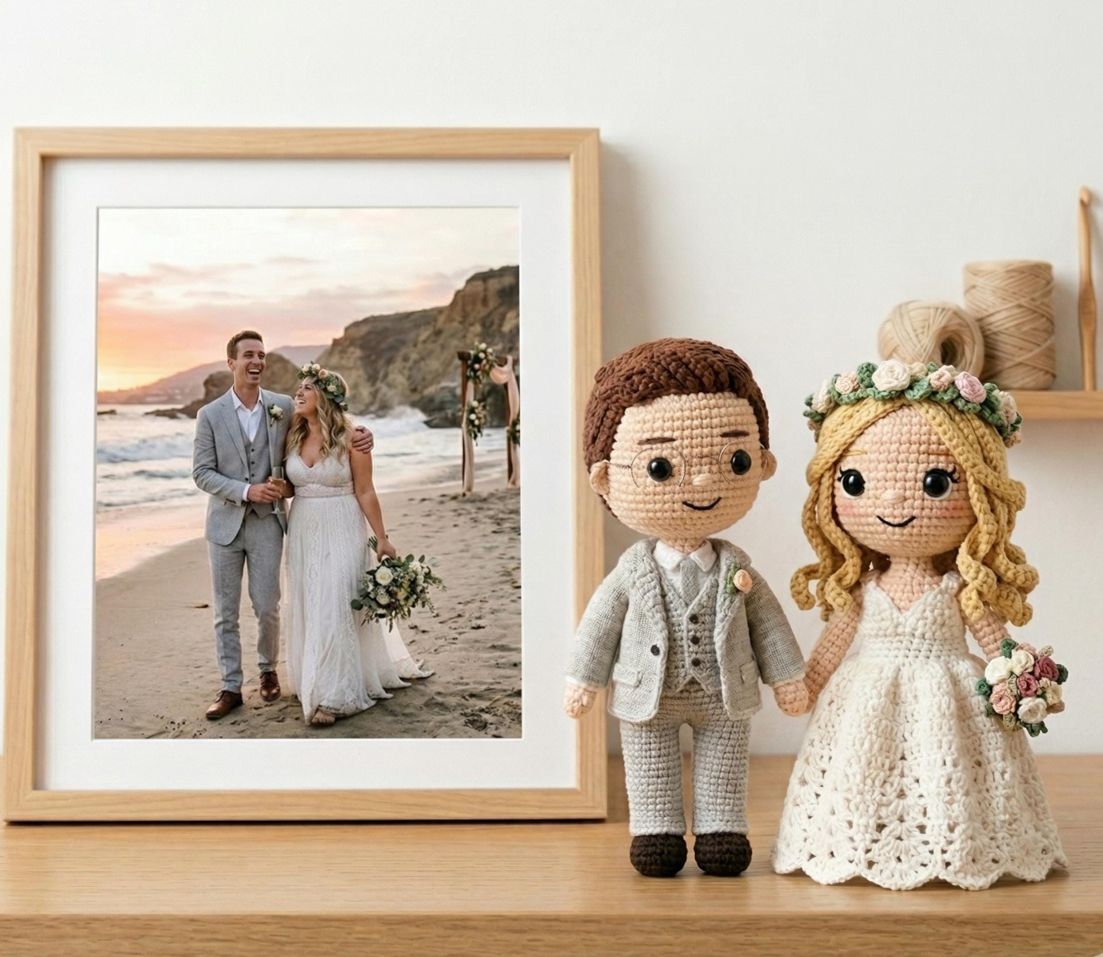 Custom Photo Wedding Crochet Dolls, Personalized Bride Groom Amigurumi Keepsake