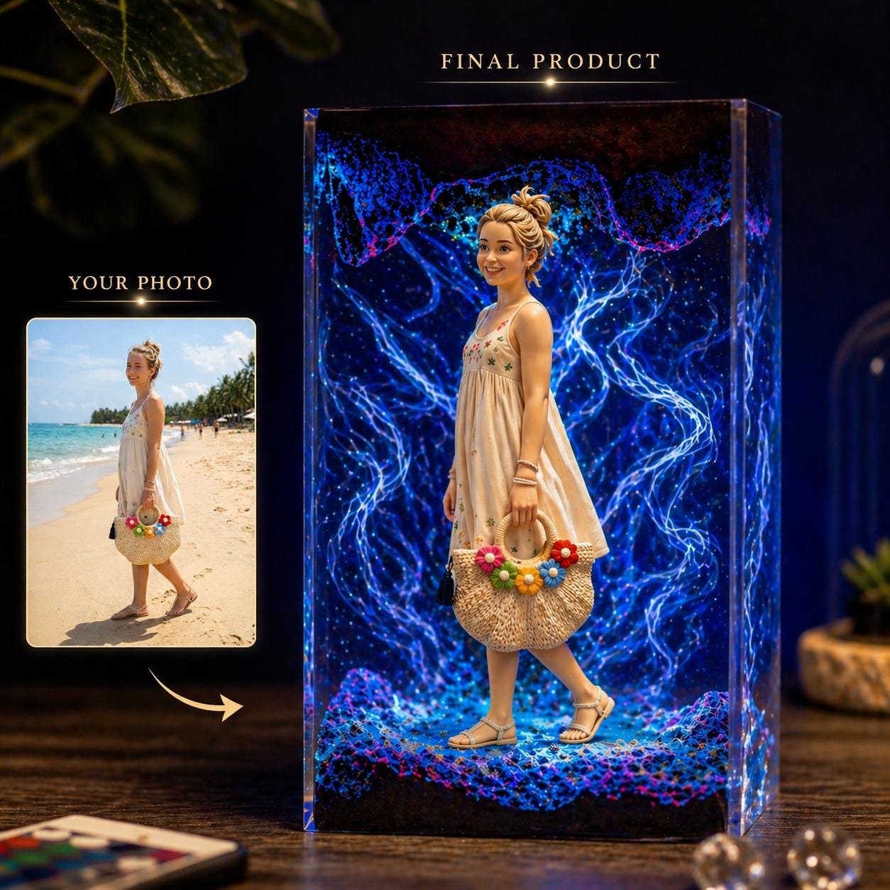 Custom 3D Figure Resin Light Box, Personalized Mini Lamp Keepsake