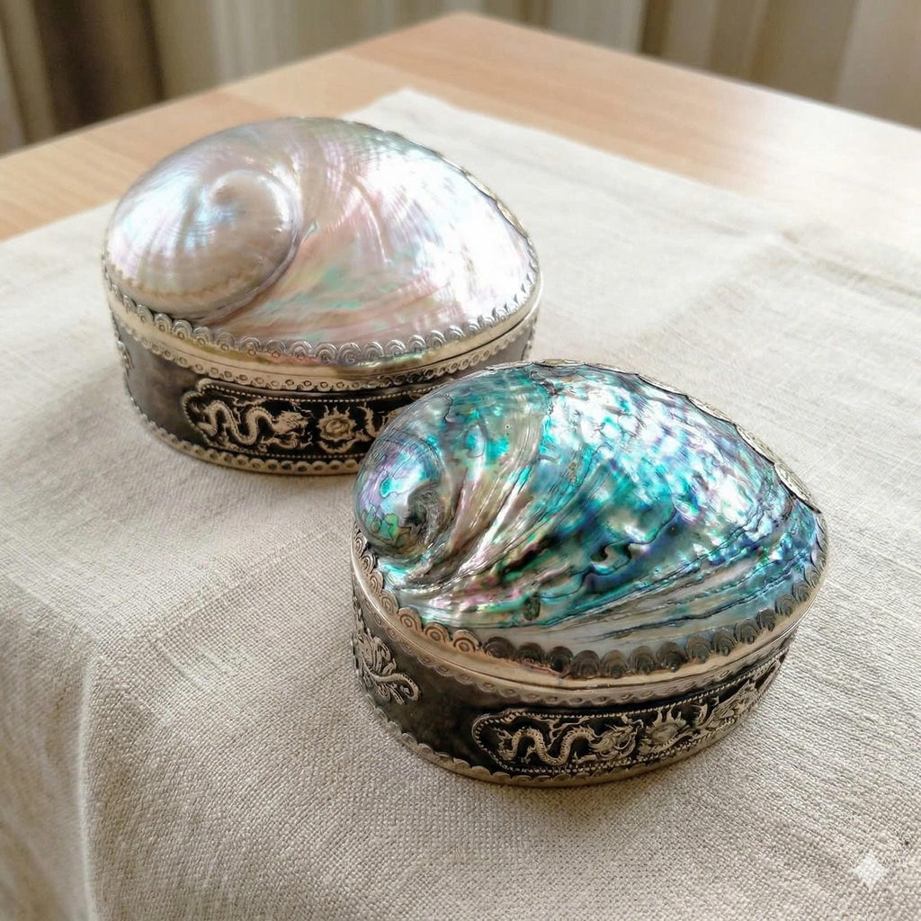 Abalone Shell Jewelry Box with Brass Dragon – Mother of Pearl Trinket Keepsake Box