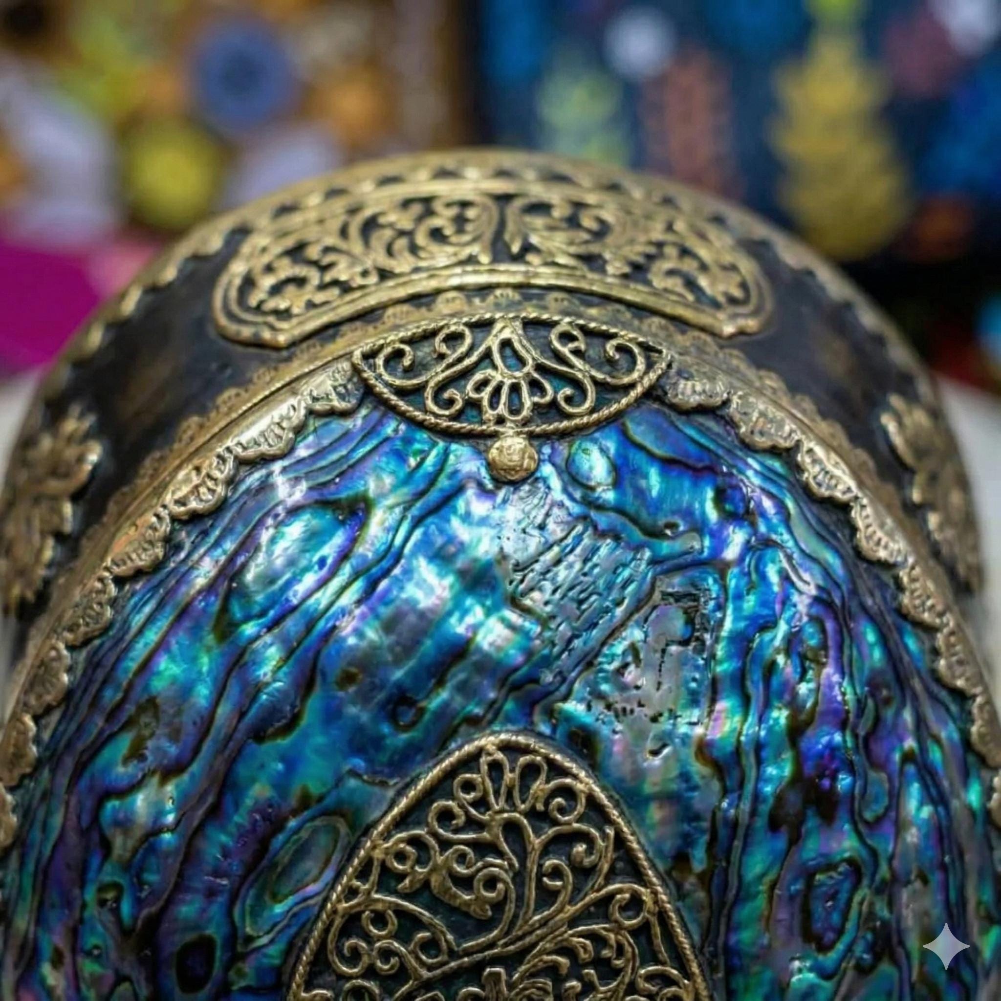Abalone Shell Jewelry Box with Brass Dragon – Mother of Pearl Trinket Keepsake Box
