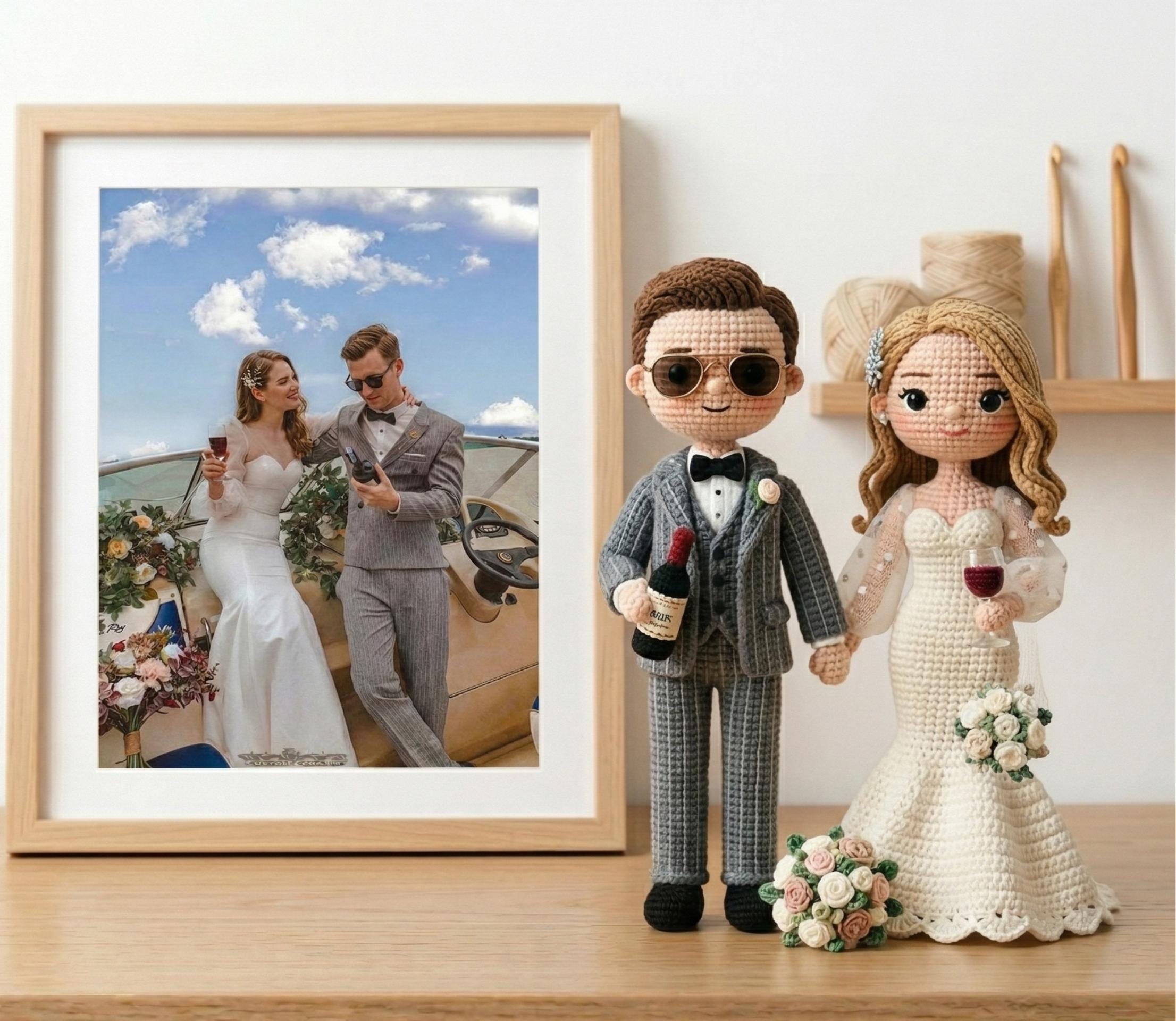 Custom Photo Wedding Crochet Dolls, Personalized Bride Groom Amigurumi Keepsake
