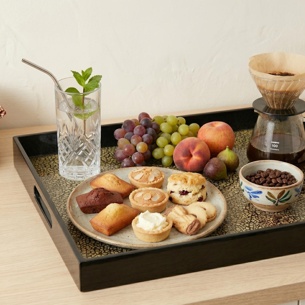 Handmade Mother of Pearl Mosaic Serving Tray with Handles, Decorative Coffee Table Ottoman Decor