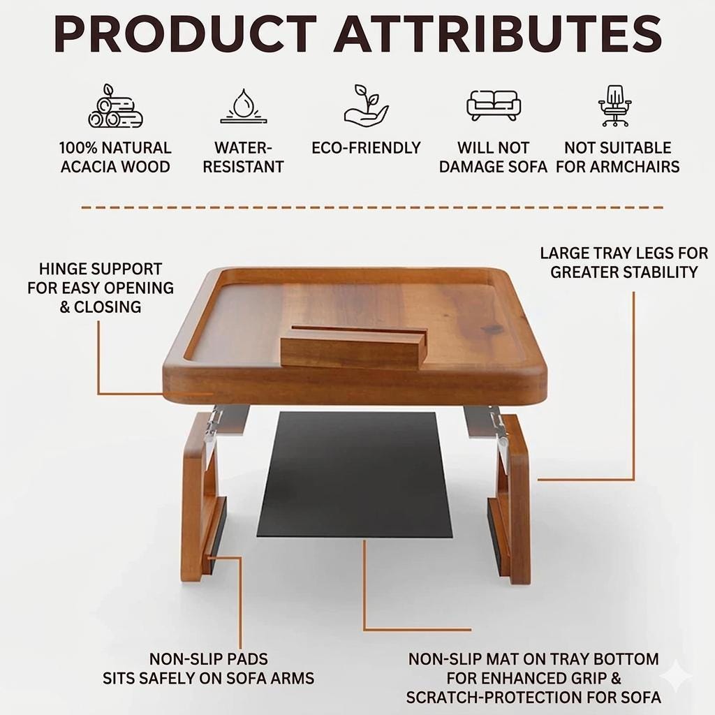 Personalized Acacia Wood Sofa Tray with Rotating Phone Holder – Couch Arm Table