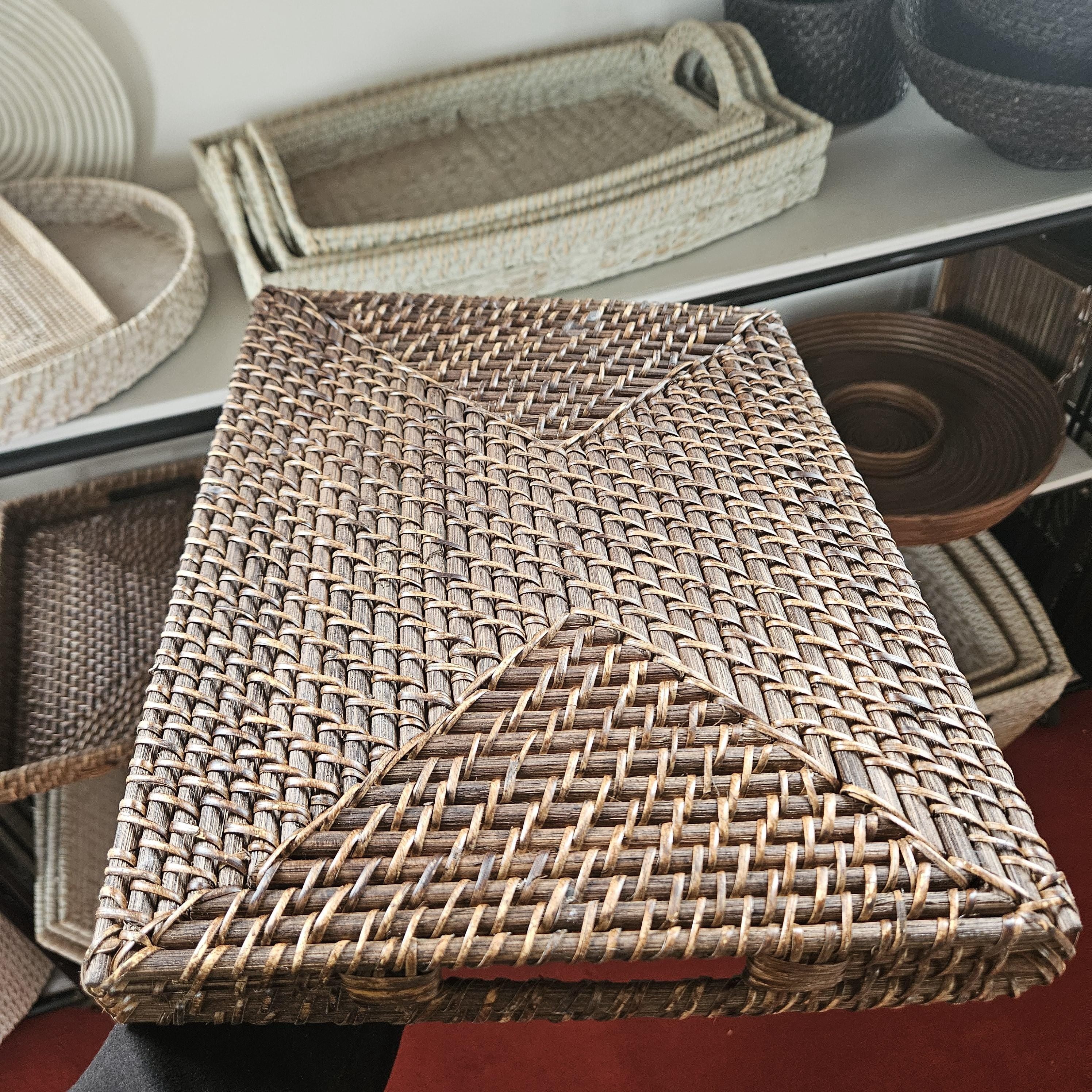 Handwoven Rattan Tray – Rectangular Serving Tray with Handles