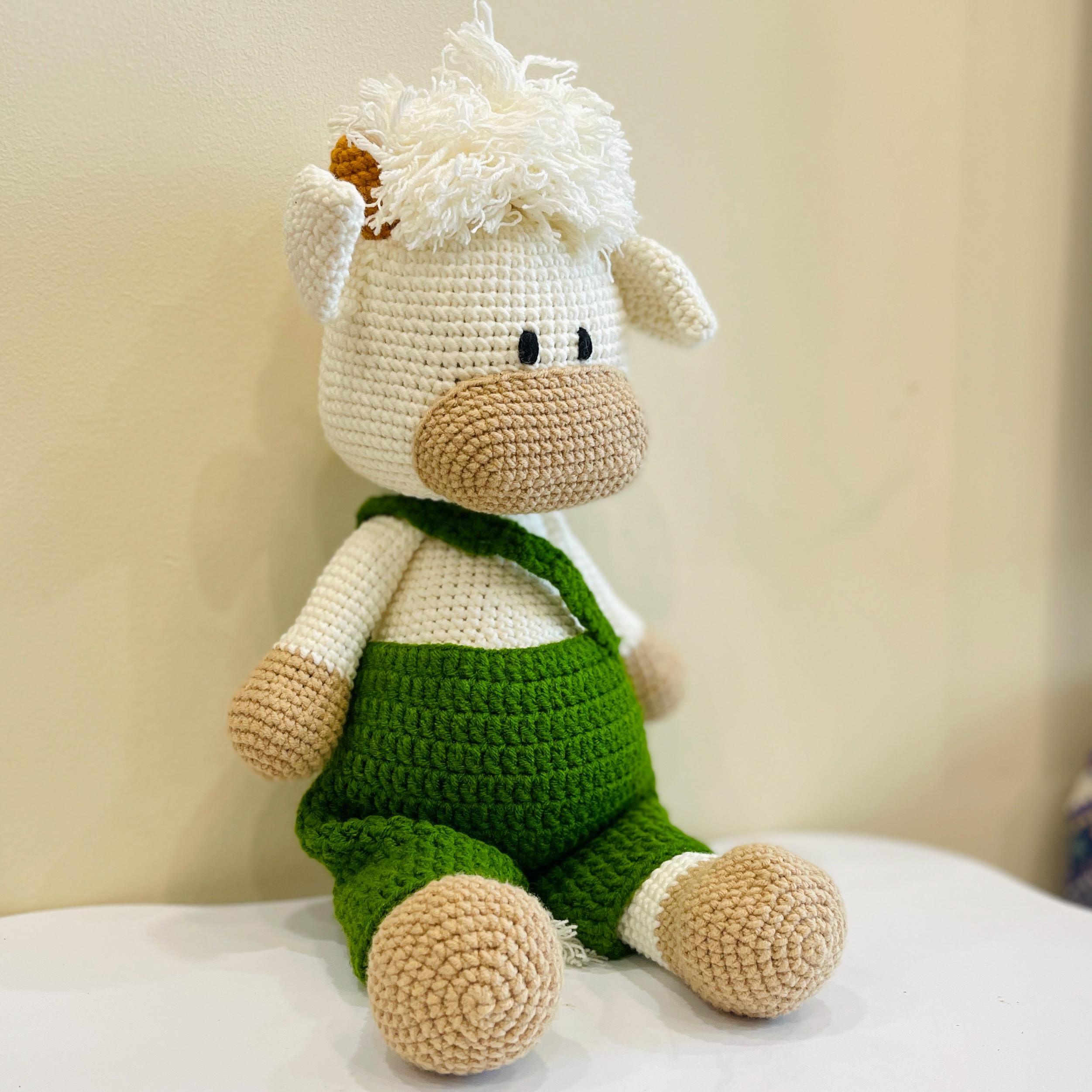 Personalized Crochet Cow Plush, Custom Amigurumi Toy, Handmade Stuffed Animal, Boho Nursery Decor