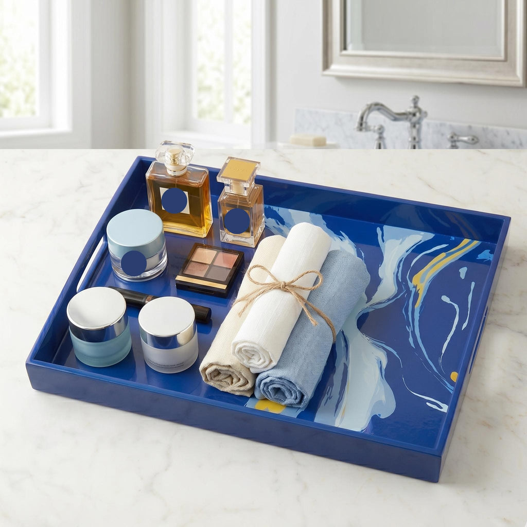 Blue Marble Mother of Pearl Serving Tray with Handles – Coastal Lacquer Home Decor