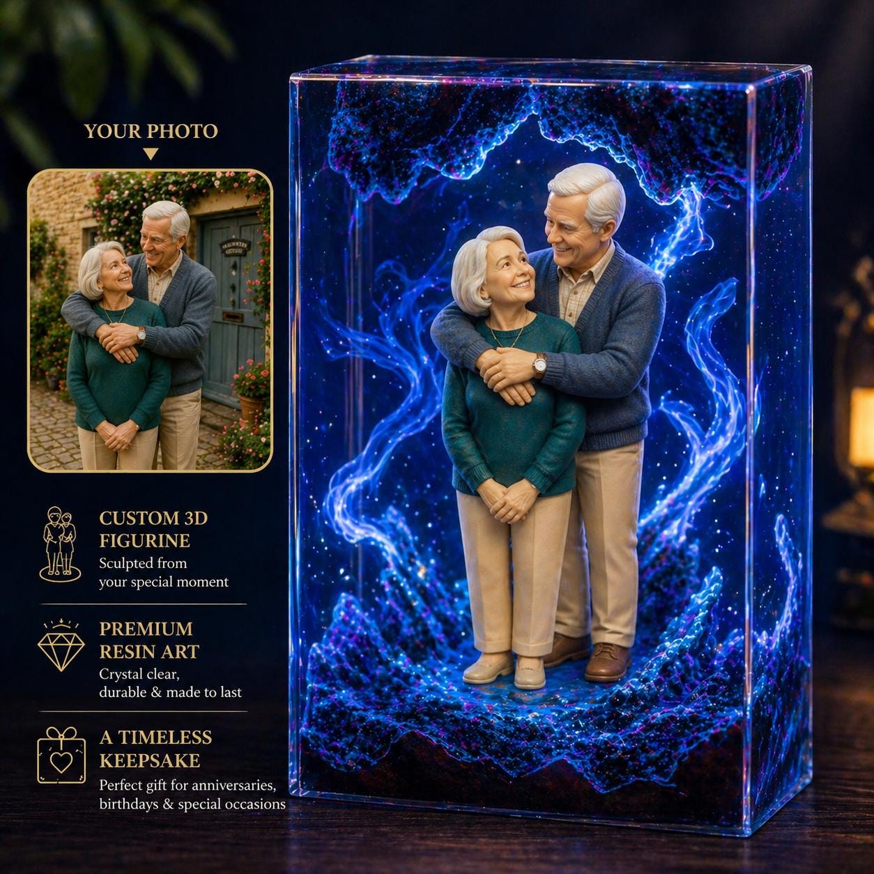 Custom 3D Figure Resin Light Box, Personalized Mini Lamp Keepsake