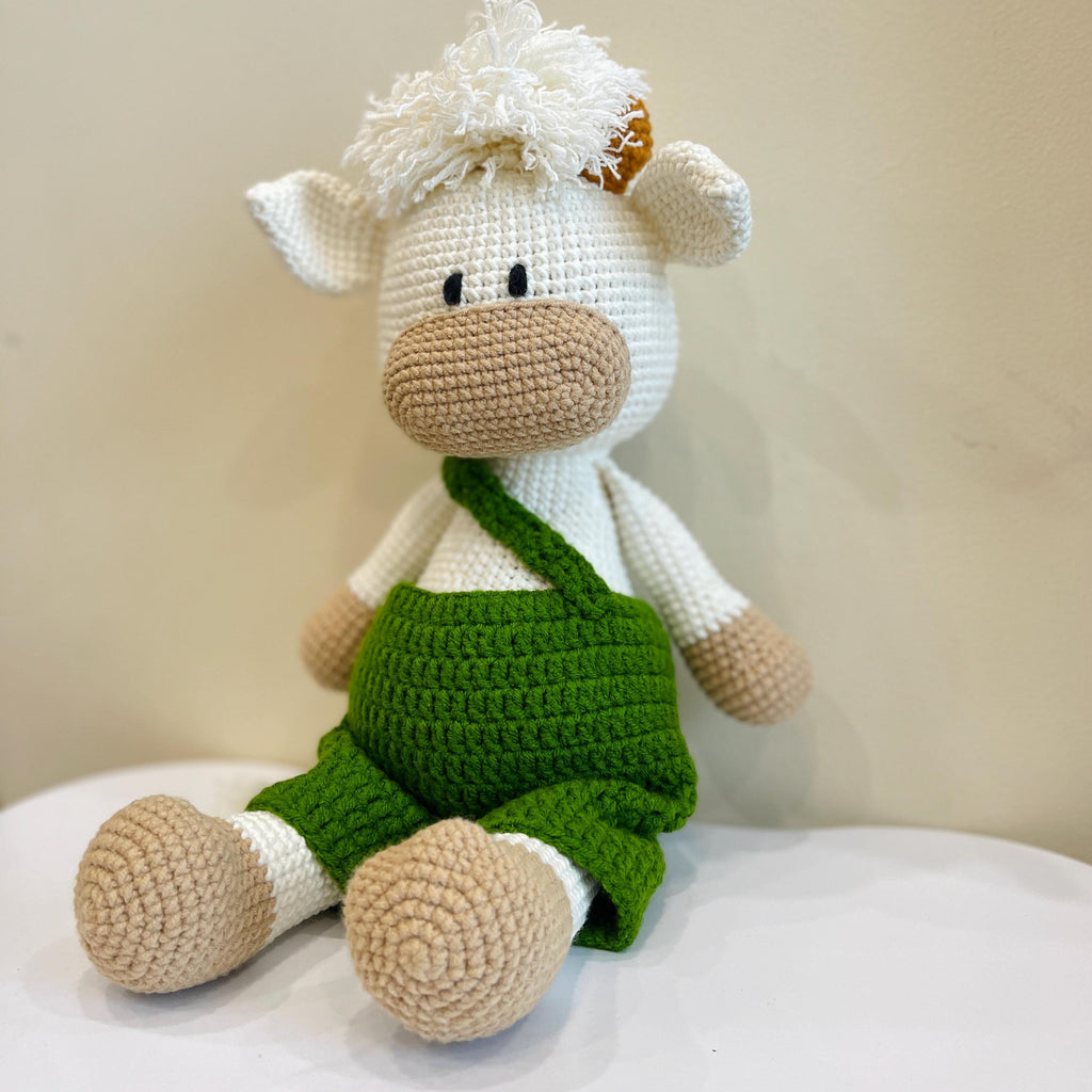 Personalized Crochet Cow Plush, Custom Amigurumi Toy, Handmade Stuffed Animal, Boho Nursery Decor