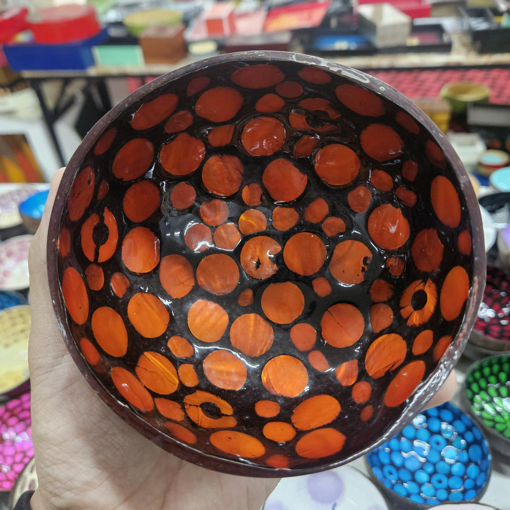 Custom Coconut Bowl – Handmade Mother of Pearl Inlay, Snack Bowl