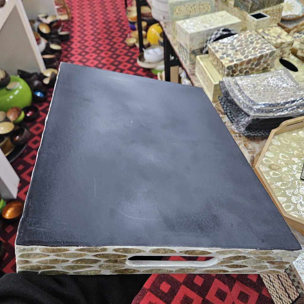 Handcrafted Mother of Pearl Rectangular Serving Tray – Iridescent Mosaic Coffee Table Decor
