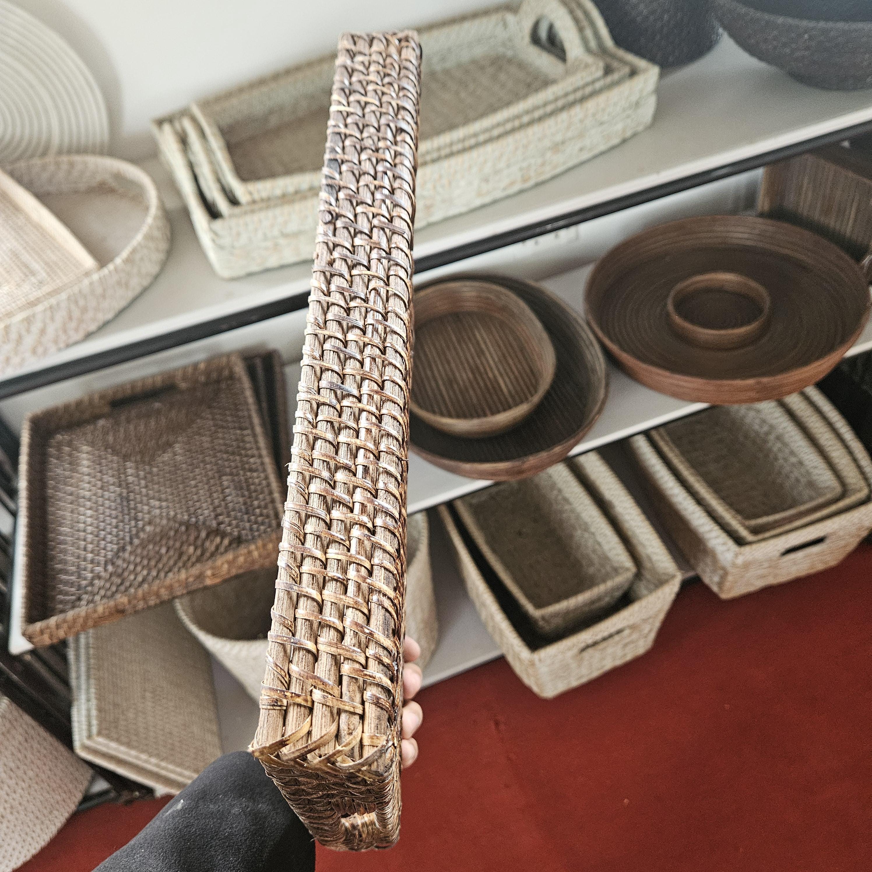 Handwoven Rattan Tray – Rectangular Serving Tray with Handles