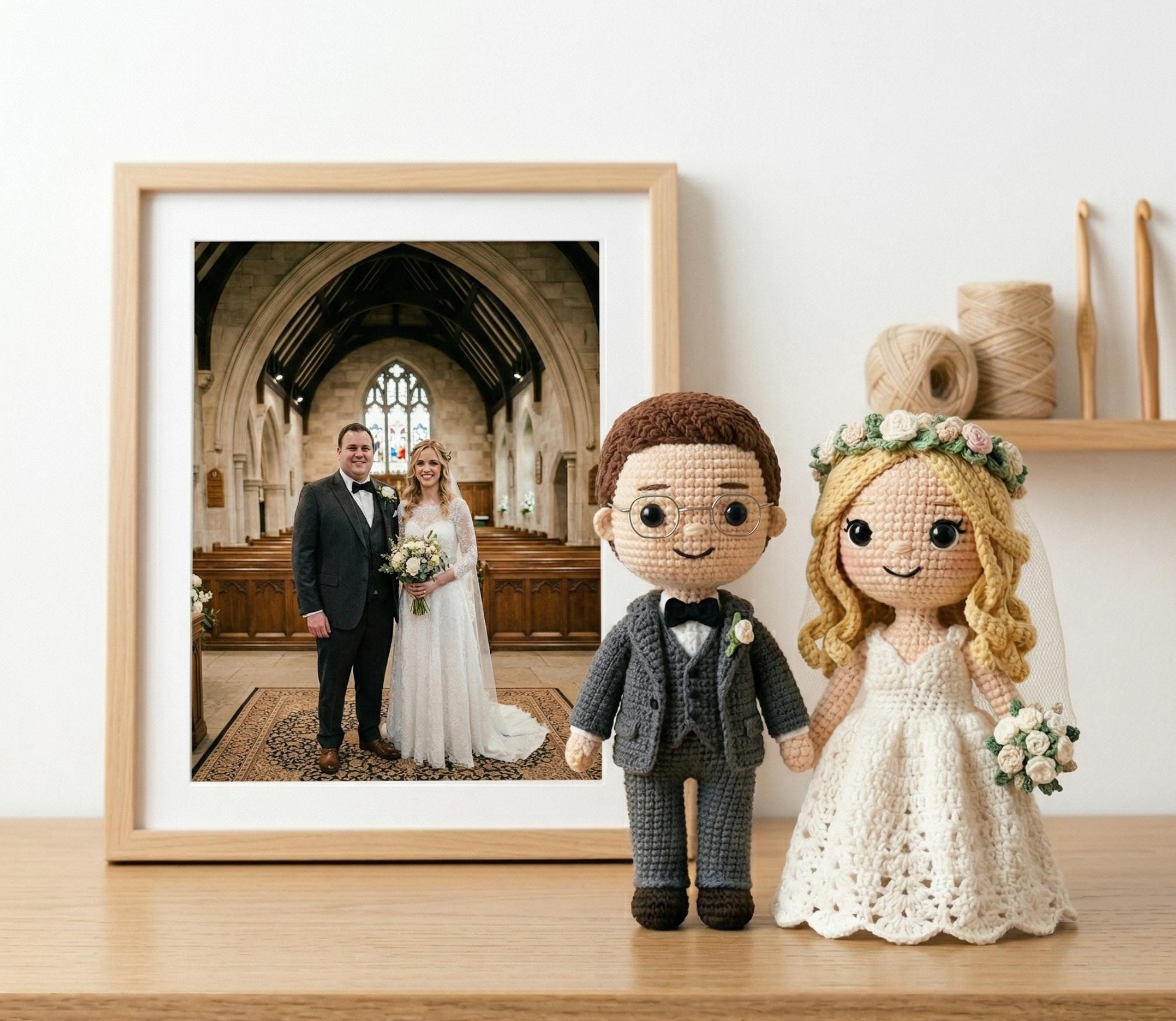 Custom Photo Wedding Crochet Dolls, Personalized Bride Groom Amigurumi Keepsake