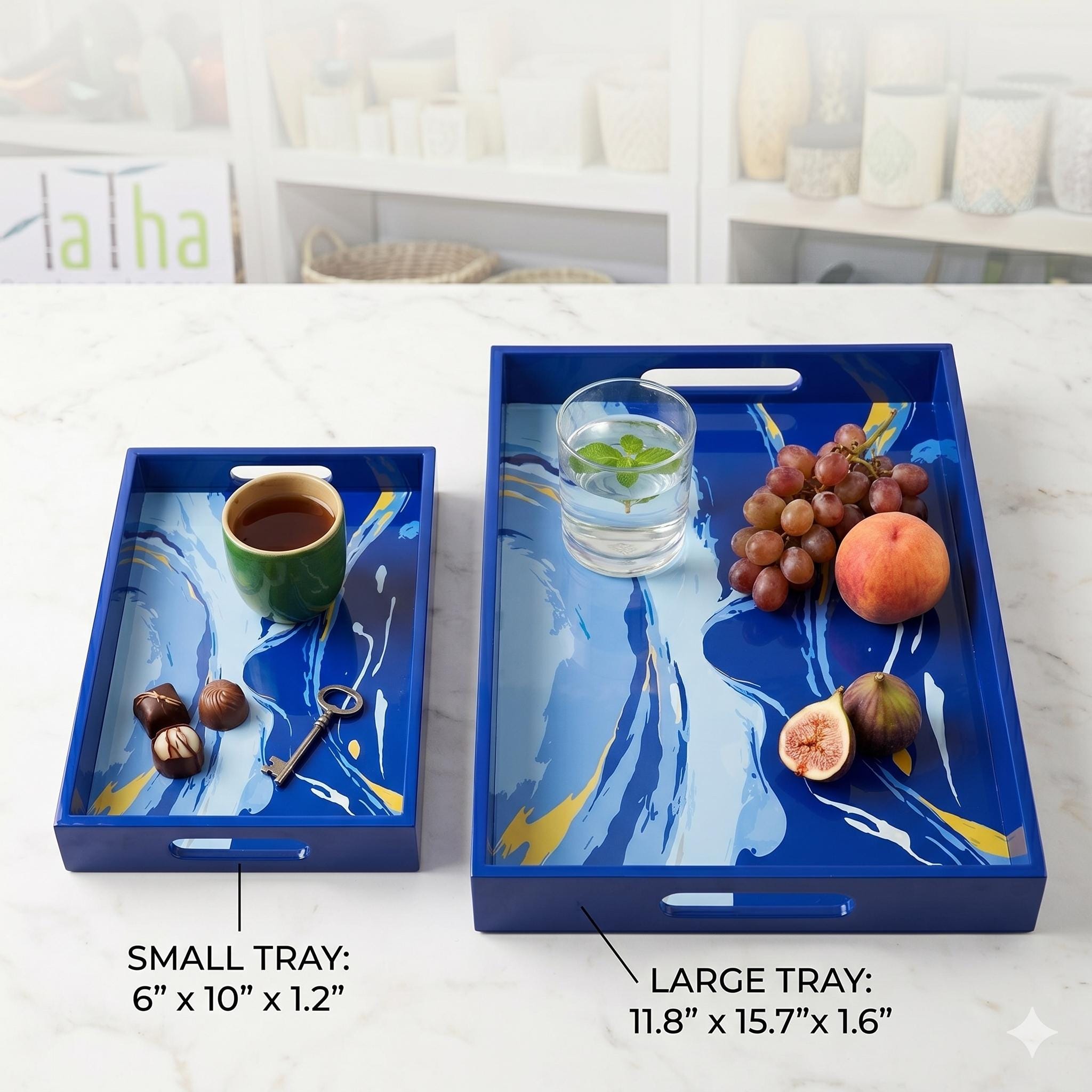 Blue Marble Mother of Pearl Serving Tray with Handles – Coastal Lacquer Home Decor