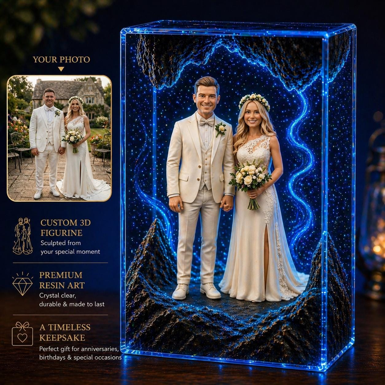 Custom 3D Figure Resin Light Box, Personalized Mini Lamp Keepsake