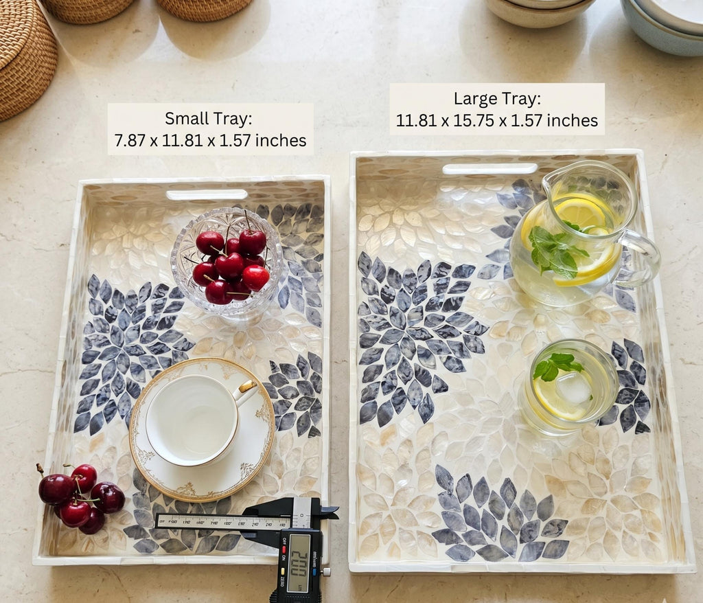 Handcrafted Mother of Pearl Rectangular Serving Tray – Iridescent Mosaic Coffee Table Decor