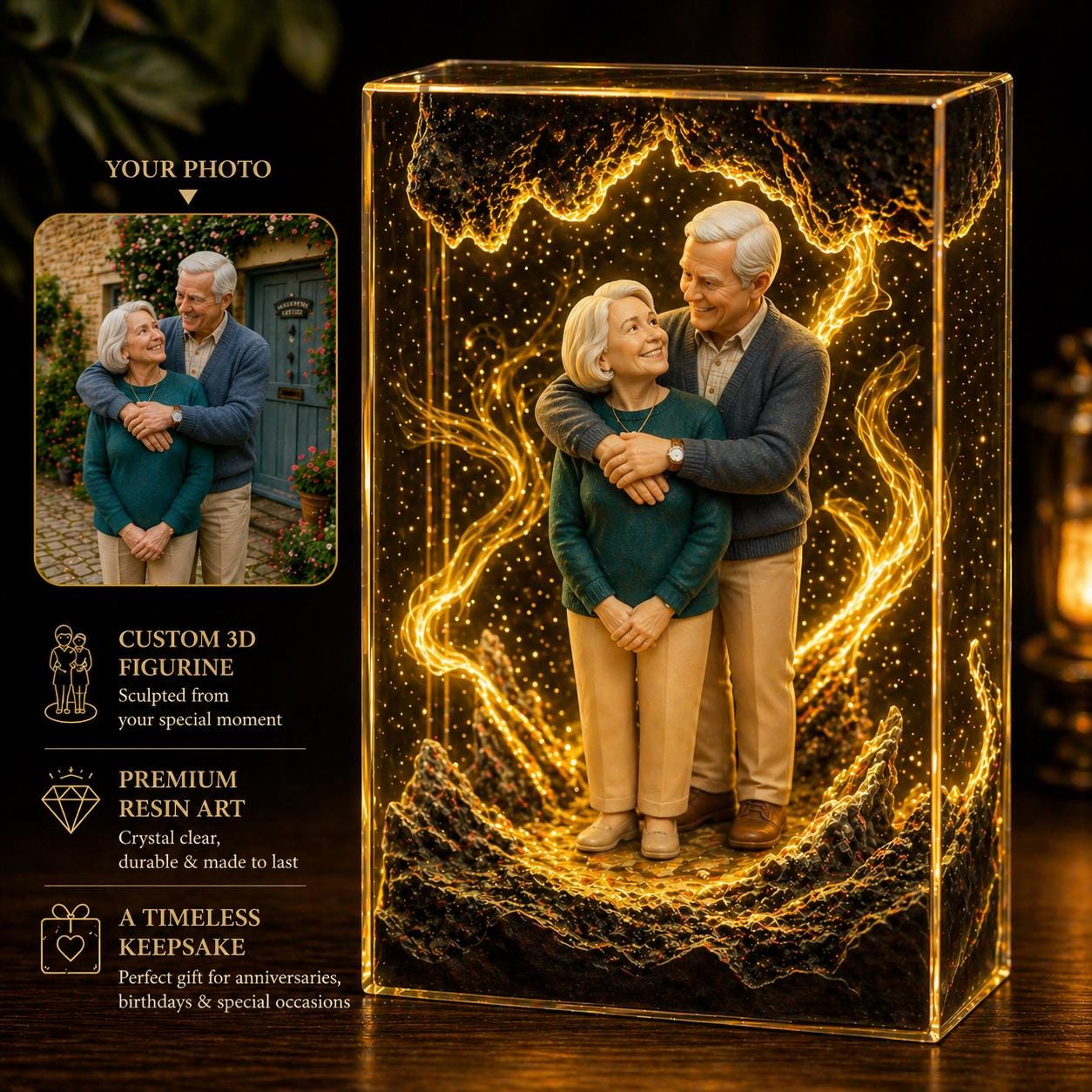 Custom 3D Figure Resin Light Box, Personalized Mini Lamp Keepsake
