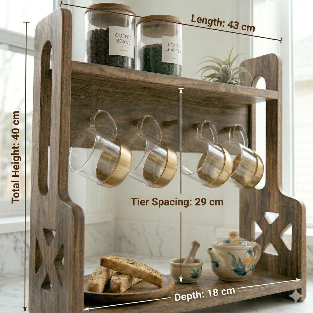 Personalized Acacia Wood Coffee Mug Rack | Custom Engraved Coffee Bar Organizer