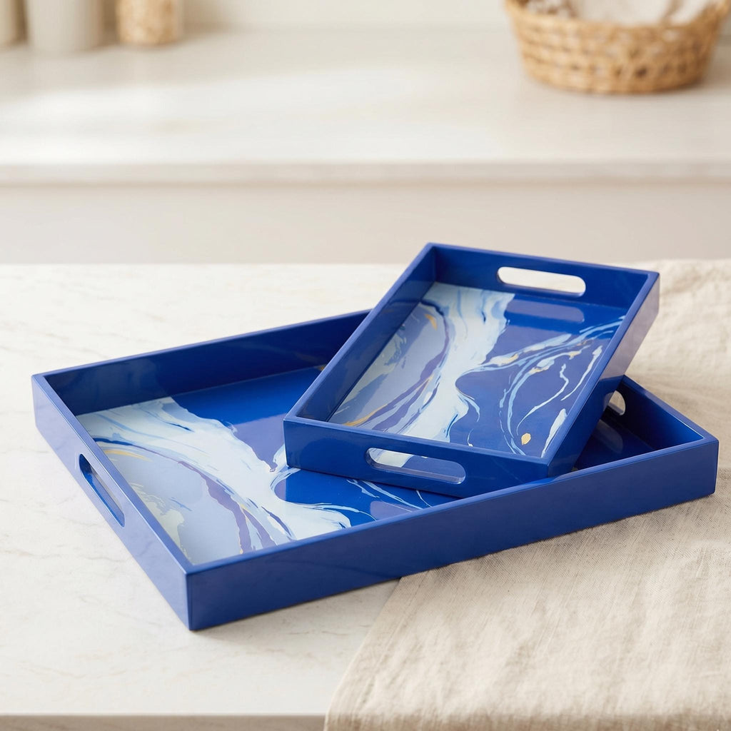 Blue Marble Mother of Pearl Serving Tray with Handles – Coastal Lacquer Home Decor