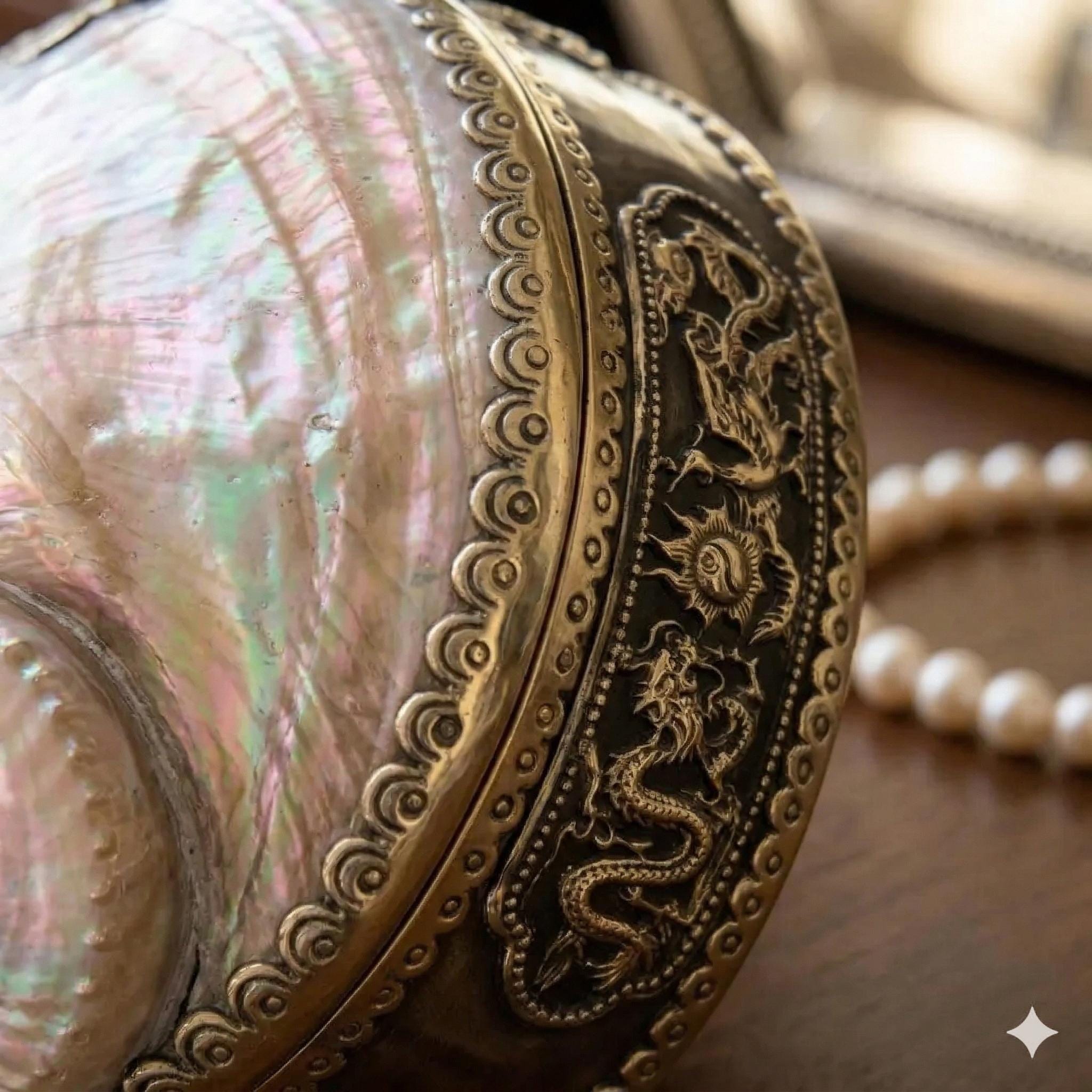 Abalone Shell Jewelry Box with Brass Dragon – Mother of Pearl Trinket Keepsake Box