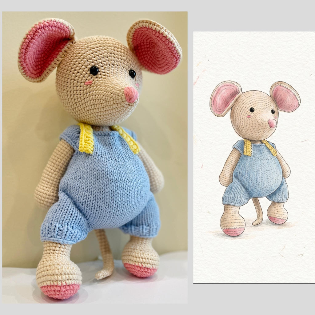 Personalized Crochet Mouse Doll, Organic Cotton Amigurumi Toy, Baby Shower Plushie