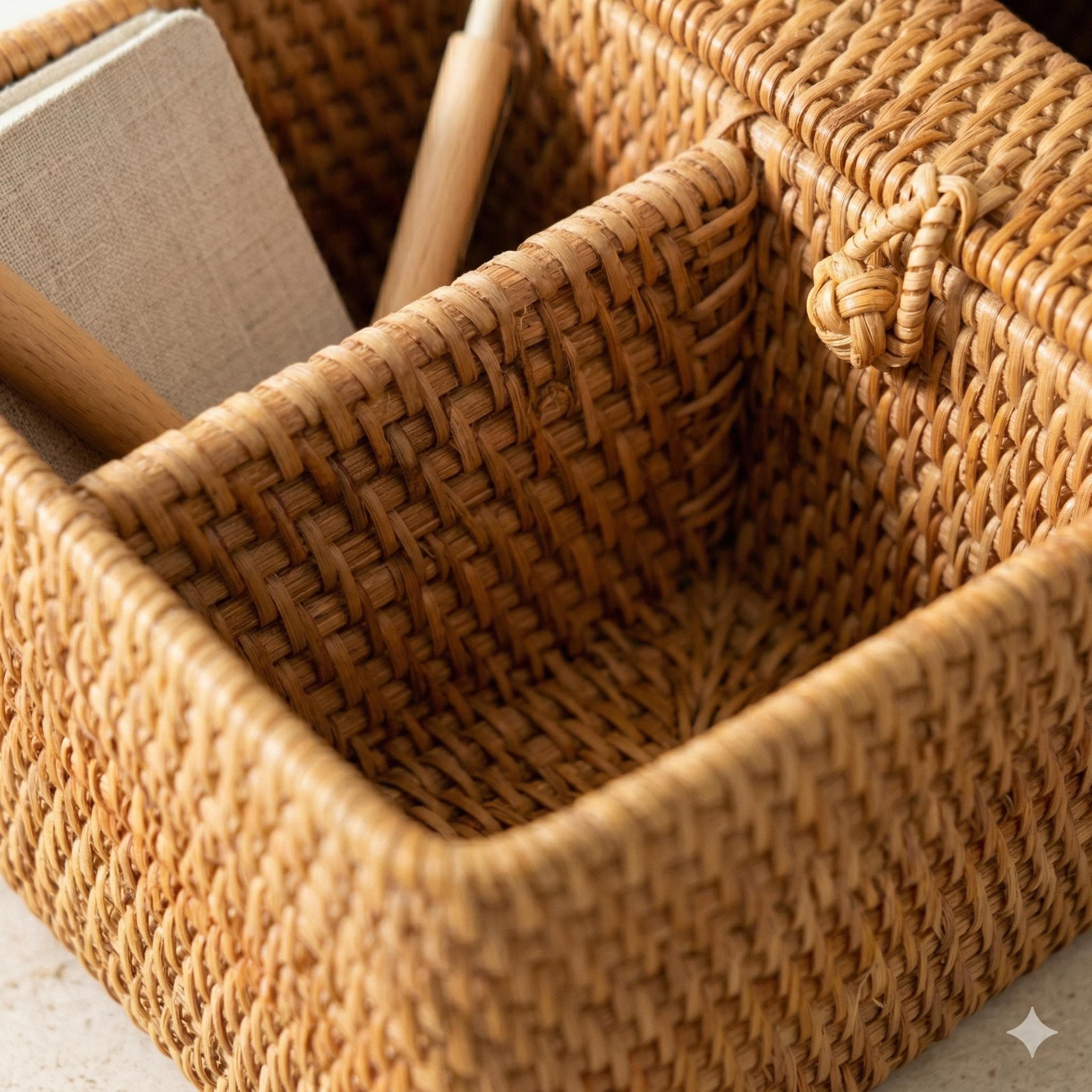 Handwoven Rattan Tissue Box with Remote Storage, Rustic Wicker Organizer, Eco-friendly Home Decor