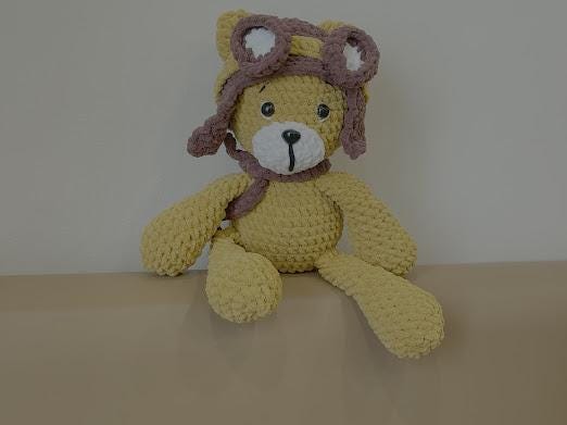 Organic Crochet Teddy Bear, Pilot Outfit, Baby's First Toy