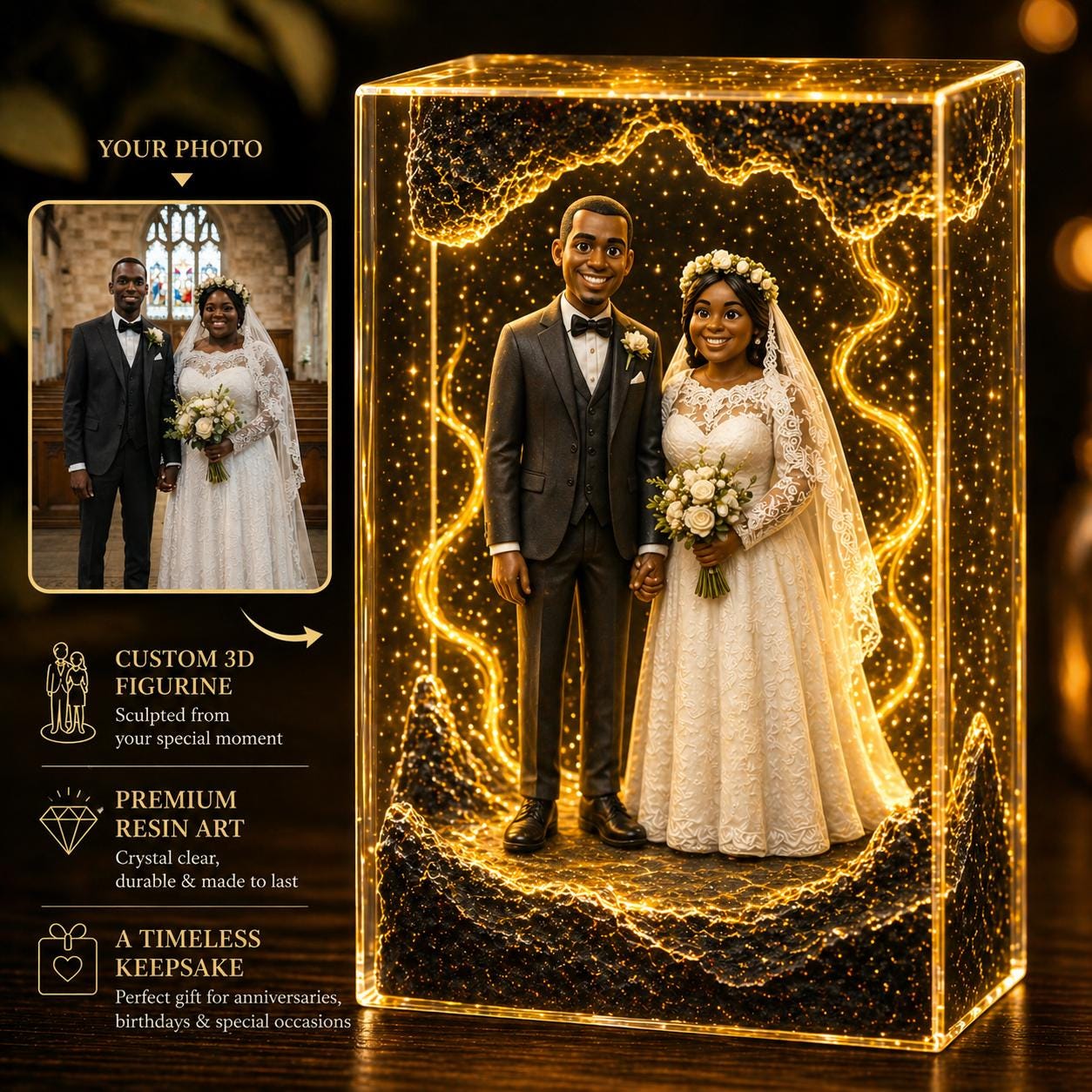 Custom 3D Figure Resin Light Box, Personalized Mini Lamp Keepsake