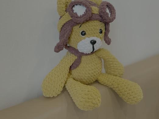 Organic Crochet Teddy Bear, Pilot Outfit, Baby's First Toy